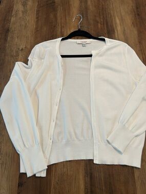 Eileen Fisher Ivory Button-Front Crewneck Cardigan